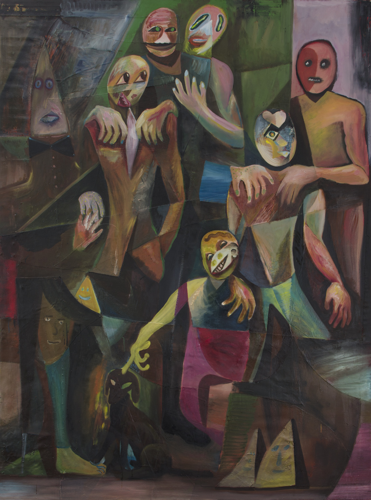 Obraz Pawła Śliwińskiego , Family with Dog, 2012, fabric, acrylic and oil on canvas, 192 x 144 cm